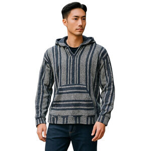 Lucky Brand Baja Stripe Pullover Hoodie Men's L Hippie Beach Poncho NEW NWT $119